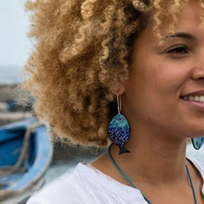 Pendiente peces escamas largo asimetrico 'Ardora'